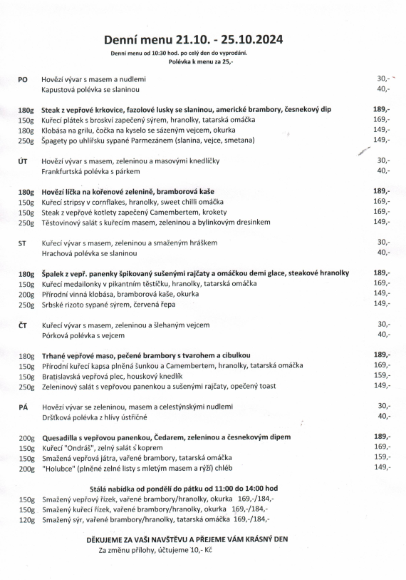TÝDENNÍ MENU 21.10. - 25.10.