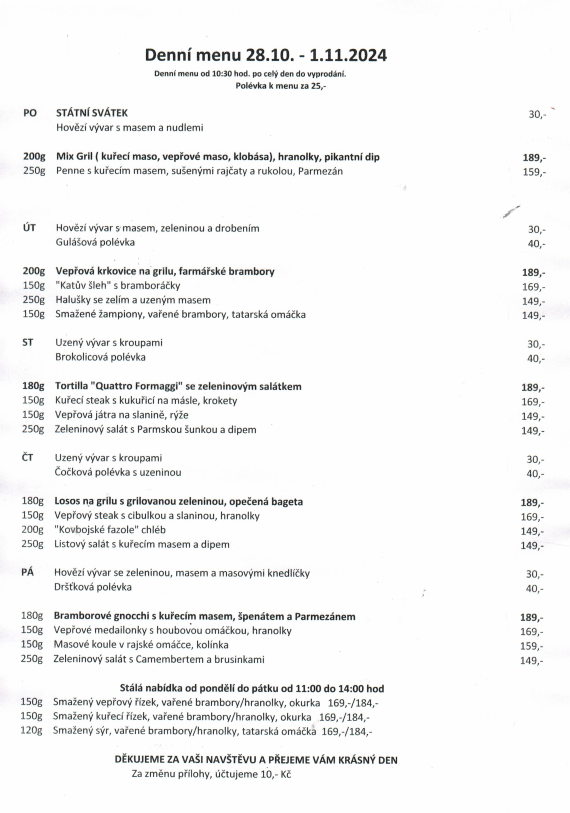 TÝDENNÍ MENU 28.10. - 1.11.